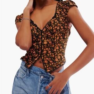 FP Movement by Free People Orange Flutter Sleeve Crop Top